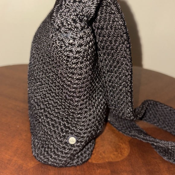 The SAK  shoulder bag  Small  crochet Black   nylon lining  exterior pocket NWOT - Picture 8 of 17